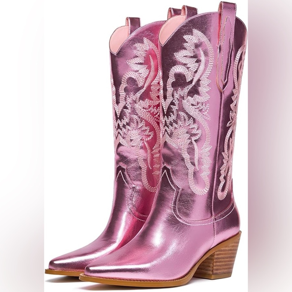 Pink Metallic Cowgirl Cowboy Boots